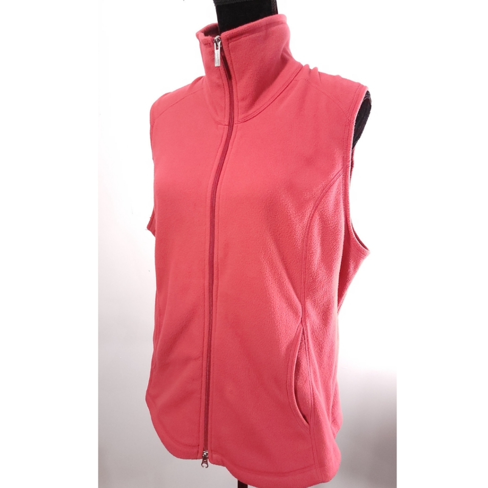 Land's End Women's Pink Salmon Coral Full Zip Fleece Vest Outerwear Sz 14 - 16